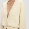 Cardigan cu buzunare tip cablu, de culoare ivoriu