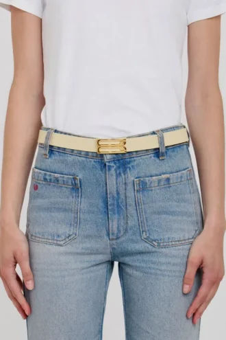 Curea Dorian din piele granulată de culoare ivoriu