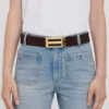 Curea Jumbo Dorian din piele cu imprimeu croc de culoare ciocolată Curea Jumbo Dorian din piele cu imprimeu croc de culoare ciocolată