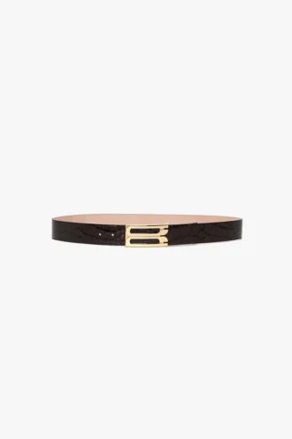 Curea Jumbo Dorian din piele de vițel cu imprimeu croc de culoare espresso