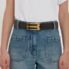 Curea Jumbo Dorian din piele de vițel cu imprimeu croc de culoare espresso Curea Jumbo Dorian din piele de vițel cu imprimeu croc de culoare espresso