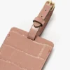 Etichetă pentru bagaje din piele roz pudrată cu imprimeu crocodil