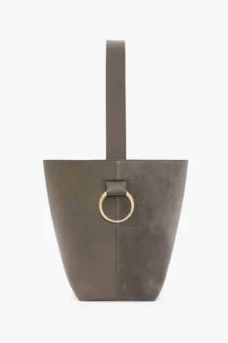 Geantă tip bucket Dia din piele gri pietricică