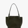 Geantă tote The Victoria din piele de căprioară de culoare măslinie închisă Geantă tote The Victoria din piele de căprioară de culoare măslinie închisă