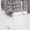 Jachetă cocoon relaxată în carouri albastru-roșu Jachetă cocoon relaxată în carouri albastru-roșu