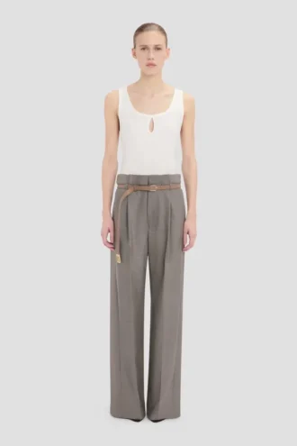 Pantaloni cu talie plisată în culoarea nichel