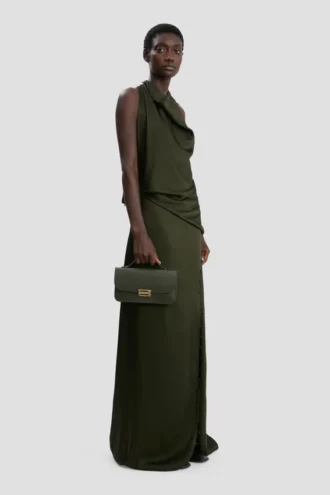 Pochette Dorian din piele de culoare măslin închis