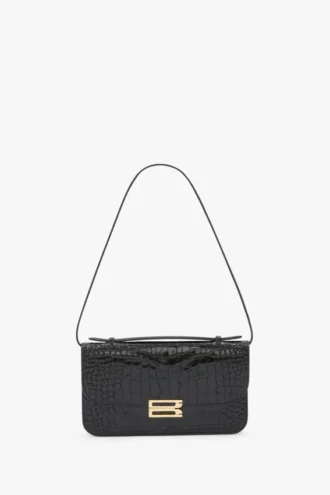 Pochette Dorian din piele neagră cu relief