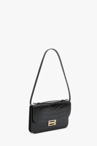 Pochette Dorian din piele neagră cu relief