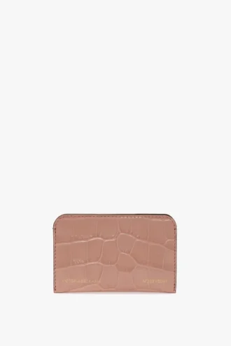Portcard tip plic din piele cu imprimeu de crocodil roz pudrat