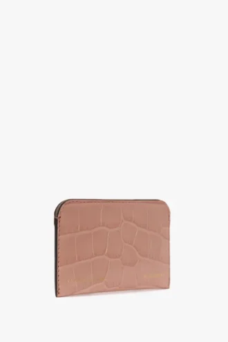 Portcard tip plic din piele cu imprimeu de crocodil roz pudrat