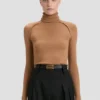 Pulover cu guler înalt, de culoare camel închis Pulover cu guler înalt, de culoare camel închis