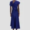 Rochie asimetrică răsucită în indigo strălucitor Rochie asimetrică răsucită în indigo strălucitor