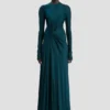 Rochie cu talie răsucită în culoarea verde-albastru închis Rochie cu talie răsucită în culoarea verde-albastru închis