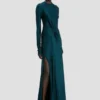 Rochie cu talie răsucită în culoarea verde-albastru închis Rochie cu talie răsucită în culoarea verde-albastru închis