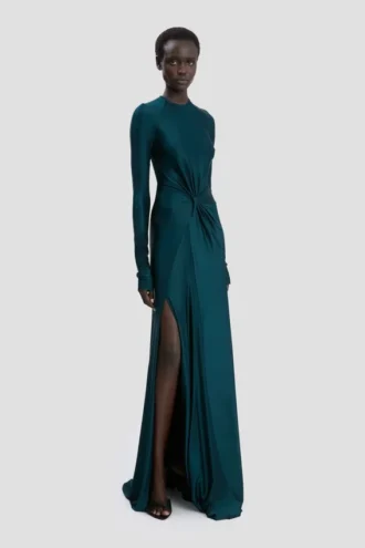 Rochie cu talie răsucită în culoarea verde-albastru închis Rochie cu talie răsucită în culoarea verde-albastru închis