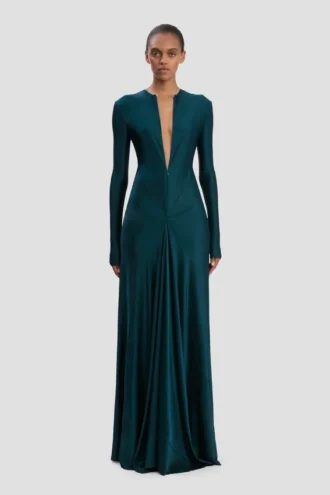 Rochie decupată în culoarea verde-albastru închis