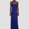 Rochie drapată cu bretele în indigo strălucitor Rochie drapată cu bretele în indigo strălucitor