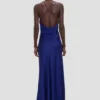 Rochie drapată cu bretele în indigo strălucitor Rochie drapată cu bretele în indigo strălucitor