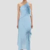 Rochie halter cu smocuri în albastru ionian Rochie halter cu smocuri în albastru ionian