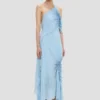Rochie halter cu smocuri în albastru ionian Rochie halter cu smocuri în albastru ionian