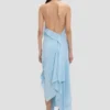 Rochie halter cu smocuri în albastru ionian Rochie halter cu smocuri în albastru ionian