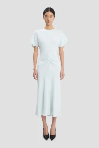 Rochie midi Bela în albastru glacial