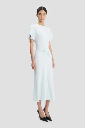 Rochie midi Bela în albastru glacial
