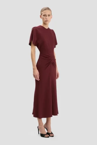 Rochie midi Bela în culoarea burgund