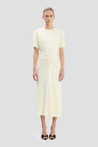 Rochie midi Bela în culoarea ivoriu strălucitor