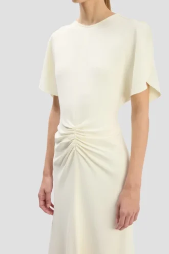 Rochie midi Bela în culoarea ivoriu strălucitor