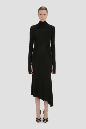Rochie midi cu guler înalt, de culoare neagră Rochie midi cu guler înalt, de culoare neagră