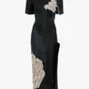Rochie midi cu tiv despicat, cu imprimeu floral în nuanțe de bleumarin închis Rochie midi cu tiv despicat, cu imprimeu floral în nuanțe de bleumarin închis