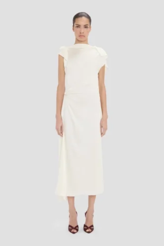 Rochie midi drapată în culoarea ivory