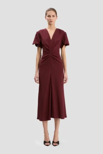 Rochie midi Eve în culoarea burgund