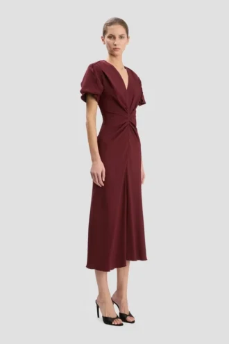 Rochie midi Eve în culoarea burgund