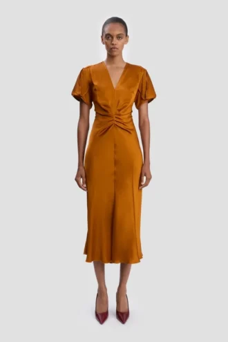 Rochie midi Eve în nuanță de bronz