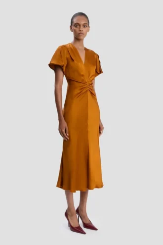 Rochie midi Eve în nuanță de bronz