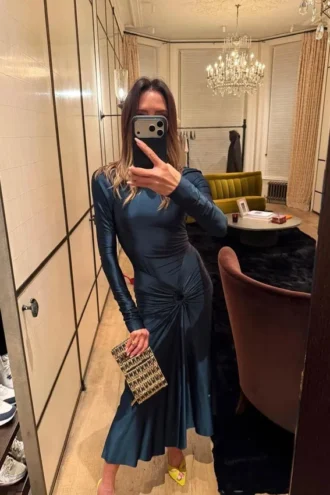 Rochie midi Frances în culoarea verde-albastru închis
