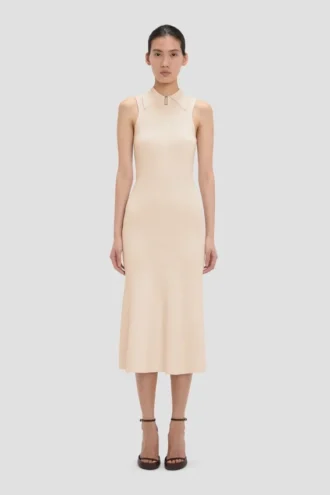 Rochie midi Mira în culoarea nisip