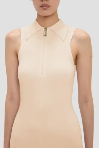 Rochie midi Mira în culoarea nisip