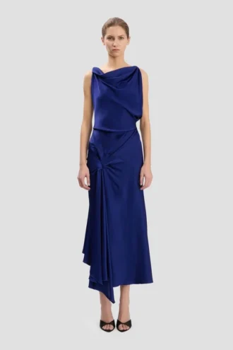Rochie midi Posy în indigo strălucitor Rochie midi Posy în indigo strălucitor