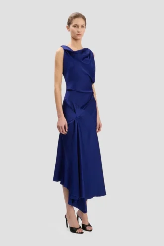 Rochie midi Posy în indigo strălucitor Rochie midi Posy în indigo strălucitor
