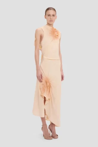 Rochie smockată în culoarea nisip