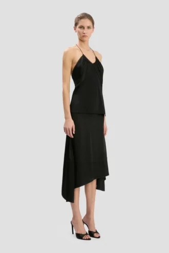 Top cami cu volane, negru