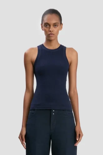 Tricou fără mâneci Rib în culoarea bleumarin Tricou fără mâneci Rib în culoarea bleumarin